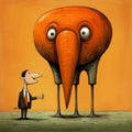 Satirical Wildlife Art: The Man And The Orange Creature Royalty Free Stock Photo