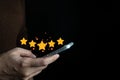 Satisfaction assessment rating 5 stars online, User has received excellent service, Review the highest rated service, the best