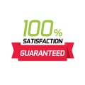 Satisfaction guarantee 100 percent vector label or badge, flat cartoon 100 quality symbol or emblem with red ribbon Royalty Free Stock Photo