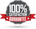 Satisfaction guarantee retro label with red ribbon, vector illus Royalty Free Stock Photo