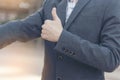 Satisfaction happy businessman showing thumbs up for good work. Positive idea hand of business people.  Thumbs up good sign in Royalty Free Stock Photo