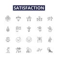 Satisfaction line vector icons and signs. Bliss, exhilaration, gratification, achievement, glee, gratification, delight