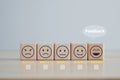 Satisfaction survey with star and negative, neutral and positive facial expressions. Royalty Free Stock Photo