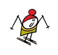 Satisfied athlete goes skiing in the snow in winter. Vector illustration of a healthy lifestyle.