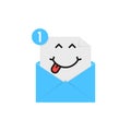 Satisfied emoji in blue letter notification