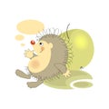 Satisfied hedgehog. Green apple. Sticker, badge, label with quote . Lovely happy cute character. Royalty Free Stock Photo