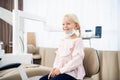 A satisfied little dentist patient showing her perfect smile aft Royalty Free Stock Photo