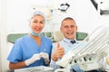 Satisfied patient visiting dentist giving thumbs up Royalty Free Stock Photo