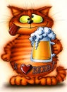 Satisfied red cat with beer