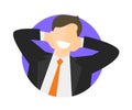 Satisfied relaxing businessman flat icon. Work done concept. Happy impersonal man. Vector image Royalty Free Stock Photo