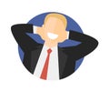 Satisfied relaxing man flat icon. Work done concept. Happy impersonal businessman. Vector image Royalty Free Stock Photo