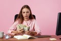 satisfied successful young business woman holding money Royalty Free Stock Photo