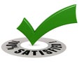 Satisfied word and green check mark sign