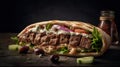 Satisfy Your Cravings with Greek Street Food Gyro with Tzatziki food photography. Generative AI