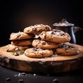 Satisfy your sweet tooth cravings with a tantalizing closeup of a freshly baked stack of chocolate cookies