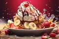 Satisfying Banana split dessert food. Generate Ai Royalty Free Stock Photo