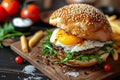 Satisfying Burger egg bun food. Generate Ai