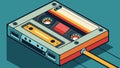 The satisfying click and hum of a cassette tape being inserted into a tape deck ready to play. Vector illustration.