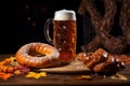 Satisfying Octoberfest beer pretzel. Generate Ai Royalty Free Stock Photo