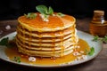 Satisfying Pancakes honey. Generate Ai Royalty Free Stock Photo