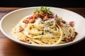 Satisfying Pasta carbonara italy. Generate Ai Royalty Free Stock Photo