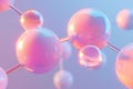 A satisfying pink pastel bubble background. 3d render of molecule.