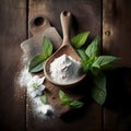 Sativa powder on wooden backgrounds.