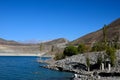 Satpara Lake with submerged PTDC motel sign Skardu Pakistan