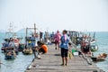 Sattahip, Thailand:Fishing boat at wooden pier