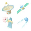 Sattelite icon set, cartoon style