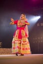 Sattriya Dancer performing Sattriya Dance on stage at Konark Temple, Odisha, India.An assamese classical indian dance. Royalty Free Stock Photo