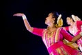 Sattriya Dancers performing Sattriya Dance on stage at Konark Temple, Odisha, India.An assamese classical indian dance.