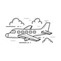 Airplane and cloud vector illustration with simple hand drawn style