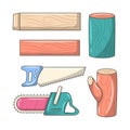 Carpentry wood work tools and equipment Colored vector illustration