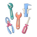 Mechanical tools equipment Colored vector illustration