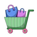 Trolley full of shopping bags Colored vector illustration