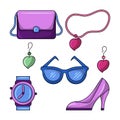 Women`s jewelry accessories Colored vector illustration