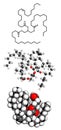 Saturated animal fat triglyceride (butter, cheese, beef, etc) molecule