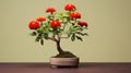 Saturated Color Scheme: Zinnia Bonsai Tree With Red Flowers