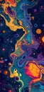 saturated colorful mad abstract background, random different shapes and objects, hallucinations of ancient shaman after