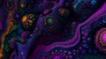 saturated colorful mad abstract background, random different shapes and objects, hallucinations of ancient shaman after