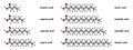 Saturated fatty acids: butyric, caproic, caprylic, capric, lauric, myristic, palmitic and stearic acid. Stylized 2D renderings.