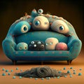 Saturday afternoon on turquoise sofa with your friends watchful eyes - Generated Artificial Intelligence - AI