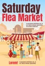 Saturday flea market poster flat vector template