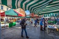 Saturday outdoor market in The Square, Wimborne, Dorset, UK