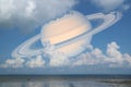 Saturn back cloud sky on sea ,concept Saturn near Earth