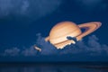 Saturn back night cloud sunset sky on sea ,concept Saturn near E