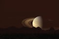 saturn back silhouette mountain on cloud and night sky