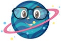 Saturn cartoon character wearing glasses on white background