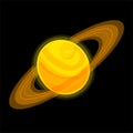 Saturn Cartoon illustration Isolated on black background. Jupiter vector icon. Yellow planet with ring Stock sticker